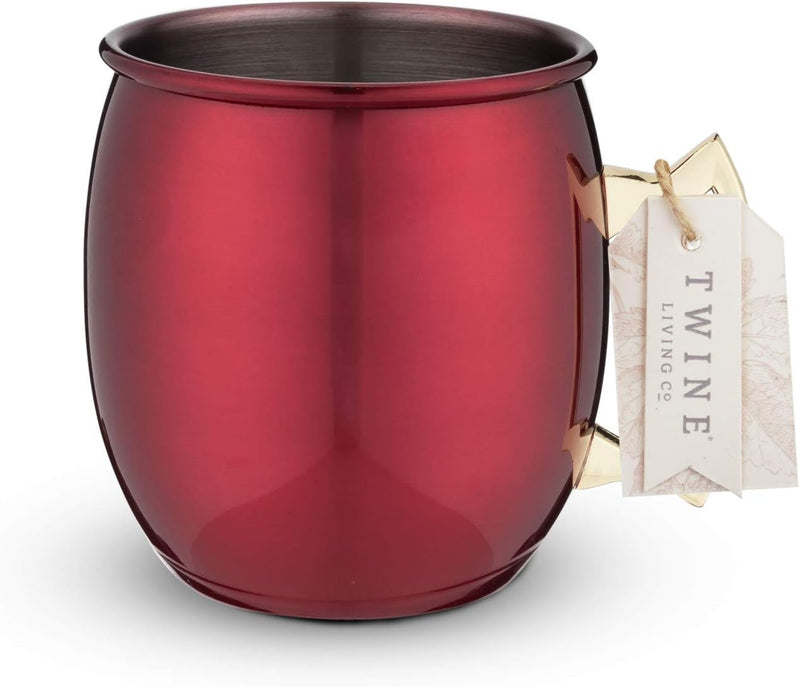 Twine Moscow Mule mugs, Stainless Steel Moscow Mule Cup, Cocktail drinkware, Copper Bar Cart Accessories, 16oz, Red