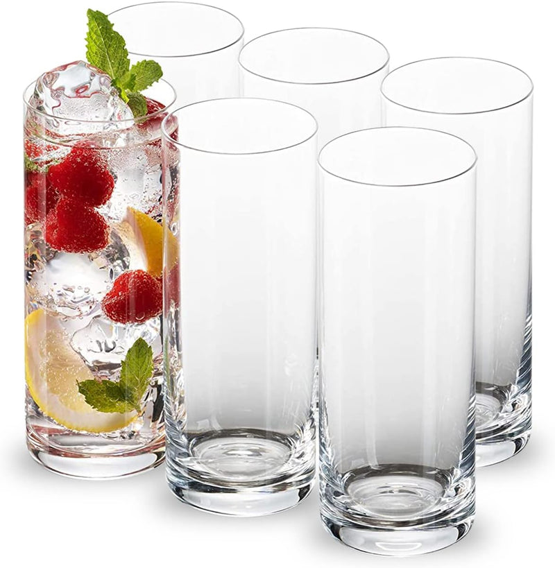 Highly Durable Drinking Glasses Set of 6, 14 Ounce Highball Glasses for Cocktails, Coffee Bar Accessories,Tall Cocktail Glasses, Collins Glasses, Beer Glass, Glass Cups for Iced Coffee, Glass Beer Mug