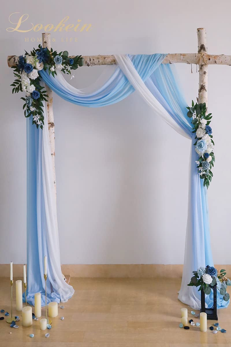 Wedding Arch Fabric Drapes Sheer Backdrop Curtain Panels - 3 Panels 30 x 6 Yards - Dusty Blue  White