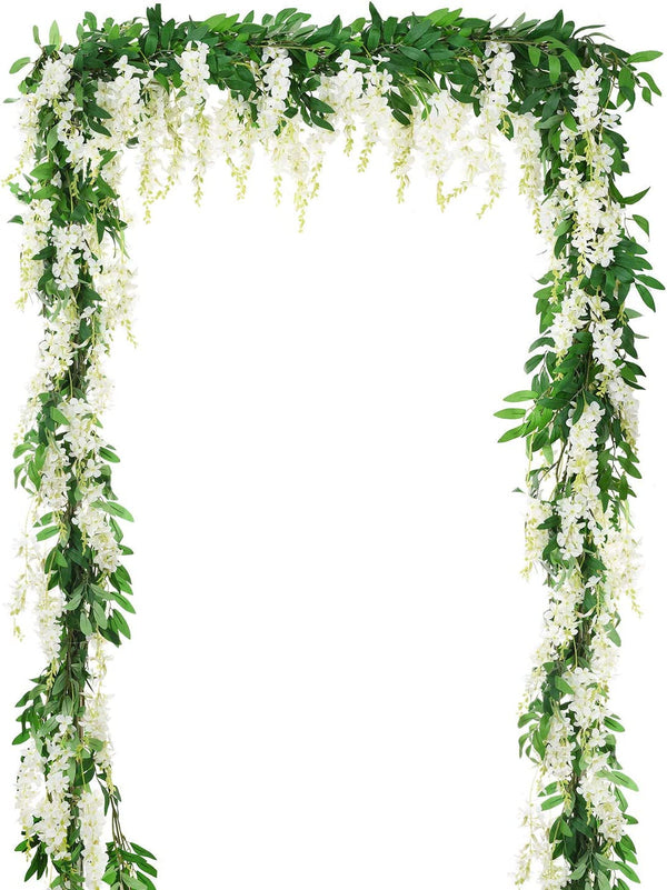 2Pcs White Wisteria Garland Hanging Flower for Wedding Arch Decor