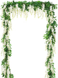 2Pcs 6Ft/Piece Artificial Flowers Wisteria Garland Artificial Wisteria Vine Hanging Flower Greenery Garland for Home Garden Outdoor Wedding Arch Floral Decor (White)