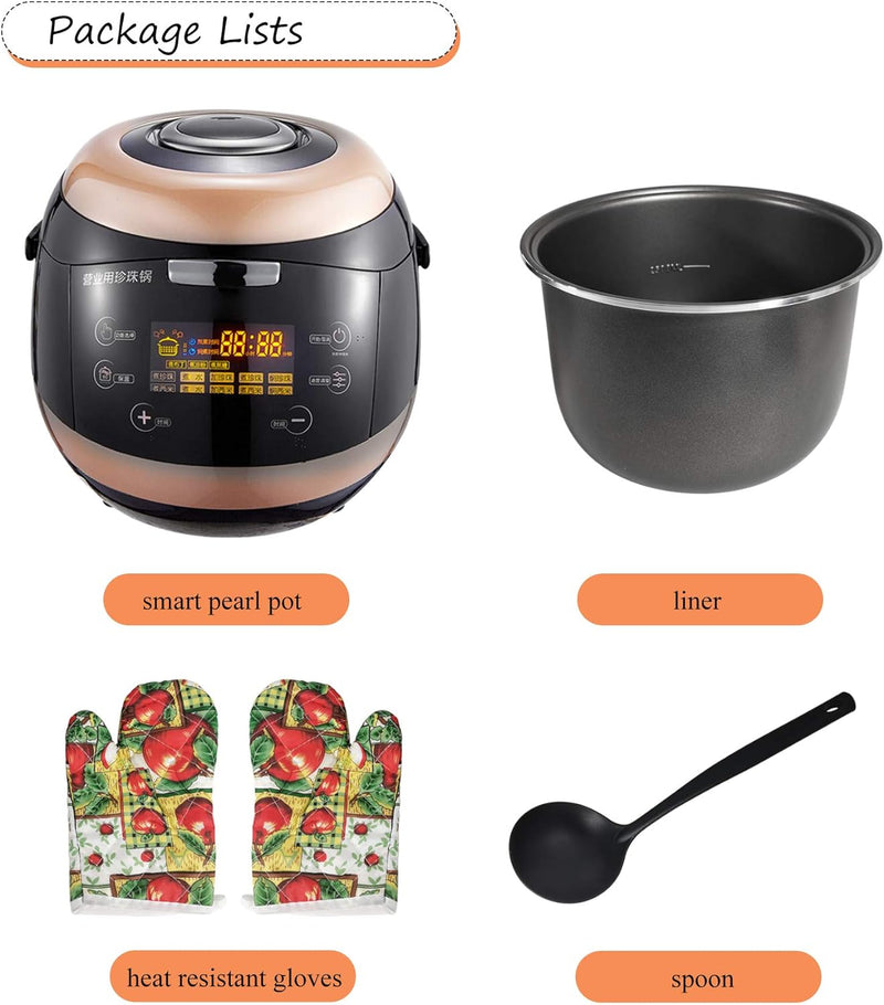 YJINGRUI Commercial Fully Automatic Pearl Pot Pearl Tapioca Cooker Pearl Maker 5L for Boba Tea & Bubble Tea & Milk Tea Touchscreen 110V