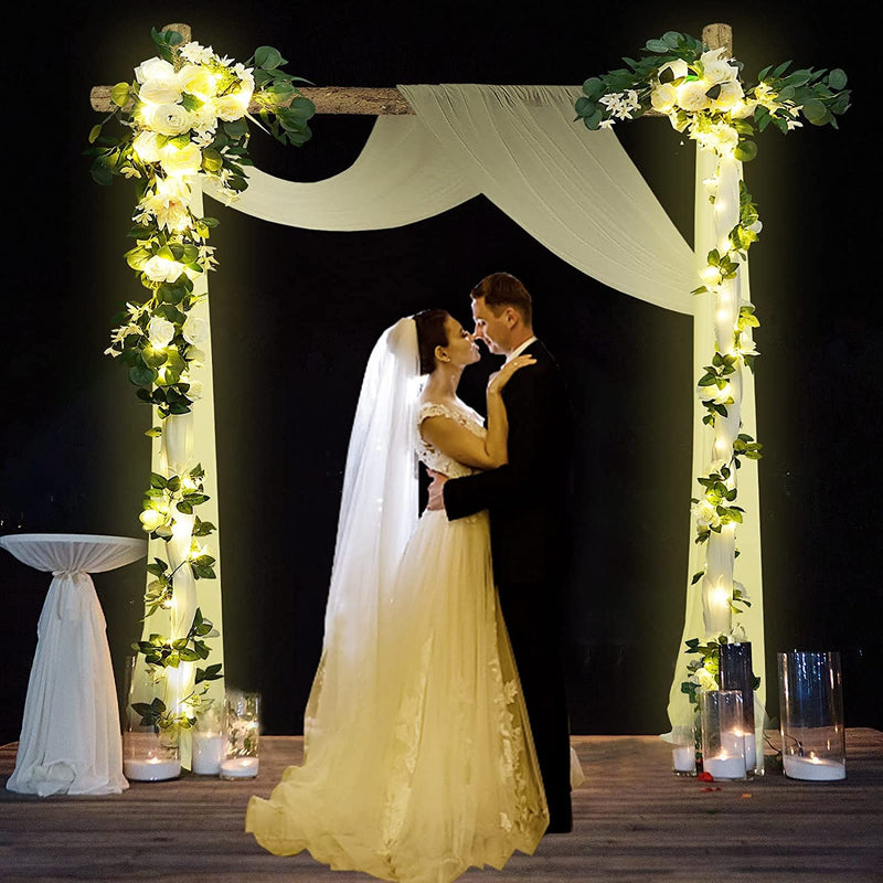 Artificial Wedding Arch Flowers Kit with Chiffon Fabric Swag and LED Lights - Wedding Decorations for Ceremony and Reception Backdrops