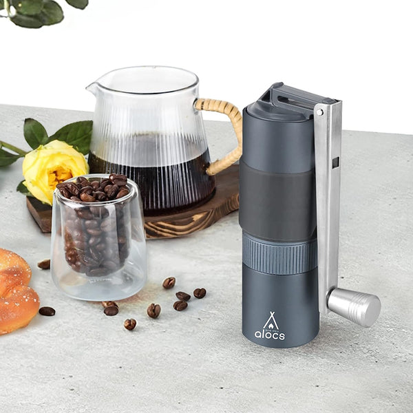 ALOCS Manual Coffee Grinder with Adjustable Setting, Hand Coffee Grinder with CNC Stainless Steel Conical Burr, Portable Manual Coffee Bean Grinder for Home, Office and Camping