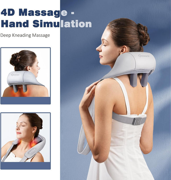 Neck Massager with Heat, Cordless Deep Tissue 4D Expert Kneading Massage, Shiatsu Neck and Shoulder Massage Pillow for Neck, Traps, Back and Leg Pain Relief, Gifts for Men Women- Gray