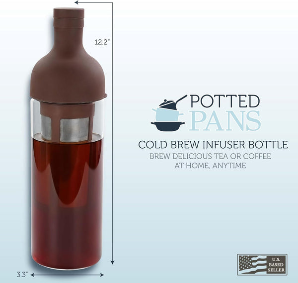 Cold Brew Bottle, 27oz Wine Bottle Shape Tumbler for Iced Coffee or Tea Infuser with Removable Filter- Heatproof Glass, Easy To Hold and Pour