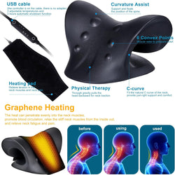 Neck Stretcher Neck Pain Relief Heated Cervical Traction Device Pillow with Graphene Heating Pad Neck Massager Neck Hump Corrector for TMJ Pain Relief and Spine Alignment