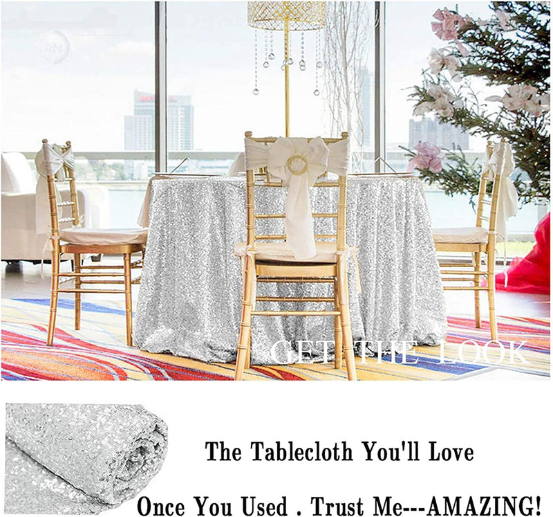 72 Silver Sequin Wedding Tablecloth - Round Shimmer Glitter Table Cover