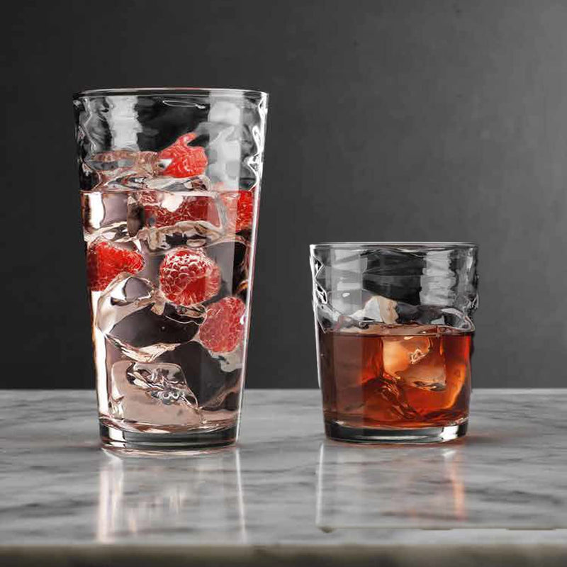 Glaver's Glassware Drinking Glasses Set of 8-4 Highball Glasses 17 oz. and 4 Rock Glasses 13 oz. Origami Kitchen Glass Cups for Water, Juice, and Cocktails, Dishwasher Safe.