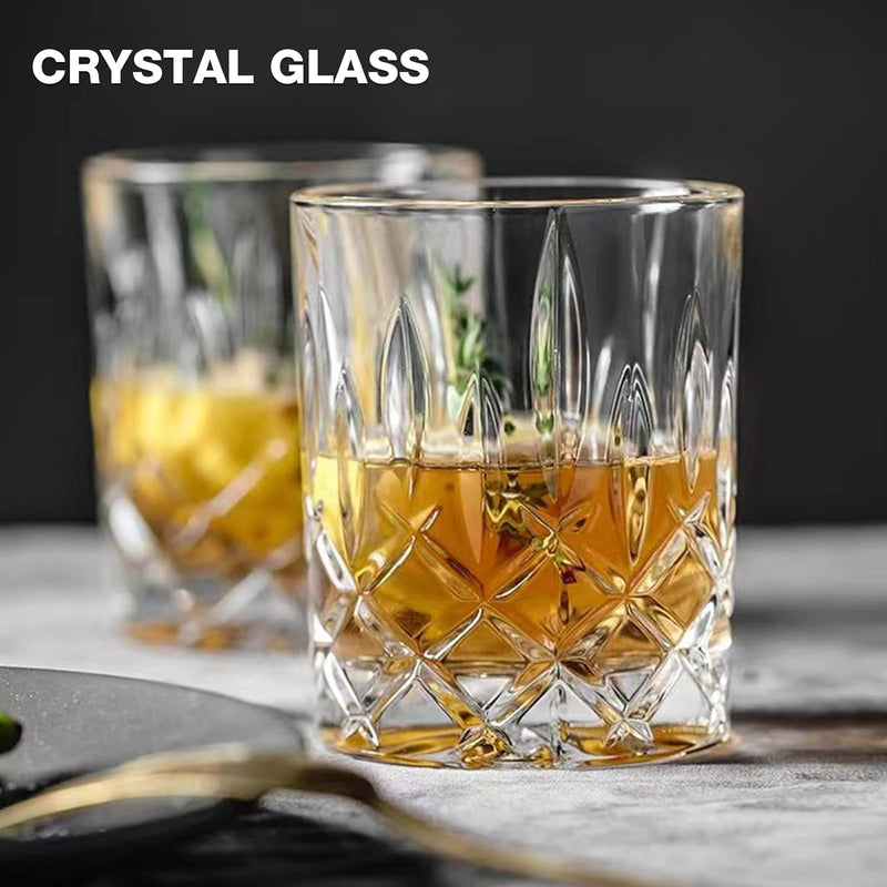 Qipecedm Drinking Glasses, 8 Piece Crystal Glass Cups, Mixed Glassware Set, 4 pcs Crystal Old Fashioned 11oz Highballs and 4 pcs 11oz Whiskey Glasses, Great for Cocktail, Whisky and other Beverages