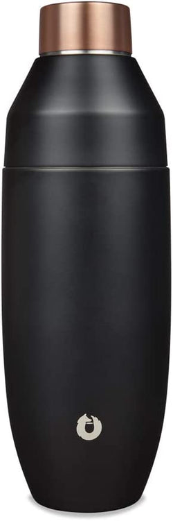 SNOWFOX C90024-15 Premium Vacuum Insulated Stainless Steel Cocktail Shaker-Home Bar Accessories-Elegant Drink Mixer-Leak-Proof Lid With Jigger & Built-In Strainer-Black/Gold-22oz.