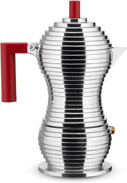 Alessi MDL02/3 R Pulcina Stove Top Espresso 3 Cup Coffee Maker in Aluminum Casting Handle And Knob in Pa, Red