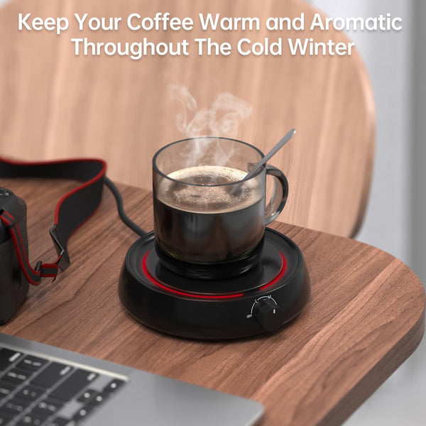 XUKEIB Coffee Mug Warmer for Desk Auto Shut Off, Candle Wax Melt Warmer for Jar Candles, Safely Releases Scents Without a Flame, Electric Self Heated Plate for Heating Milk, Tea, Hot Chocolate (Black)