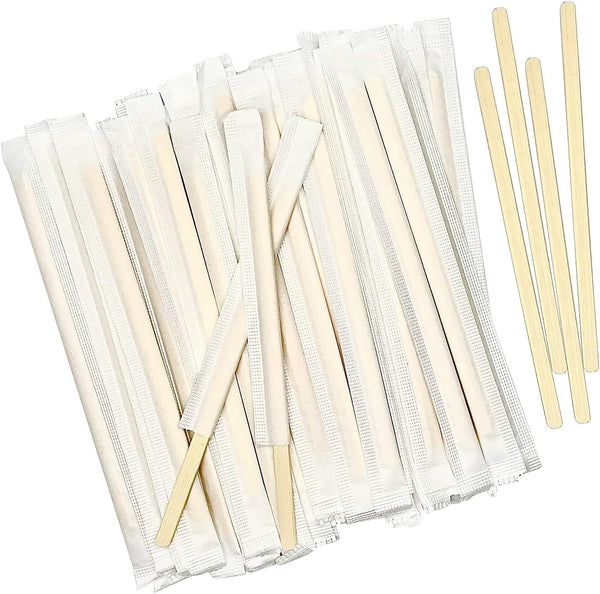 200 Pcs Bamboo Coffee Stirrers Individually Wrapped, 5.5 Inch Disposable Coffee Stir Sticks for Coffee, Hot Chocolate and Drinking Tea