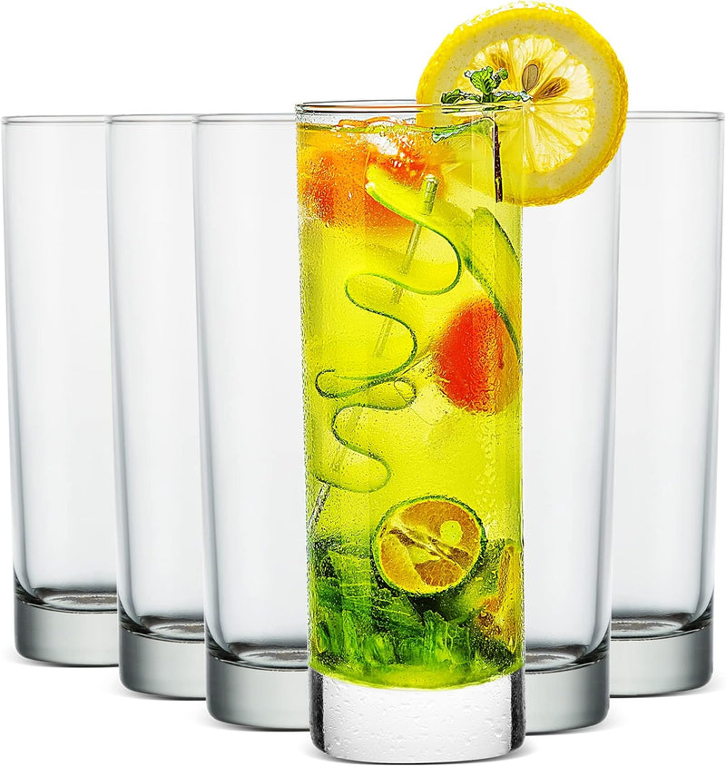 LUXU Premium Highball Drinking Glasses (Set of 6)-10 oz Tom Collins Glasses,Clear Tall Glass Cups,Cute Cocktail Glasses,Lead-free Water Glasses Bar Glassware for Mojito Beverages and Mixed Drinks