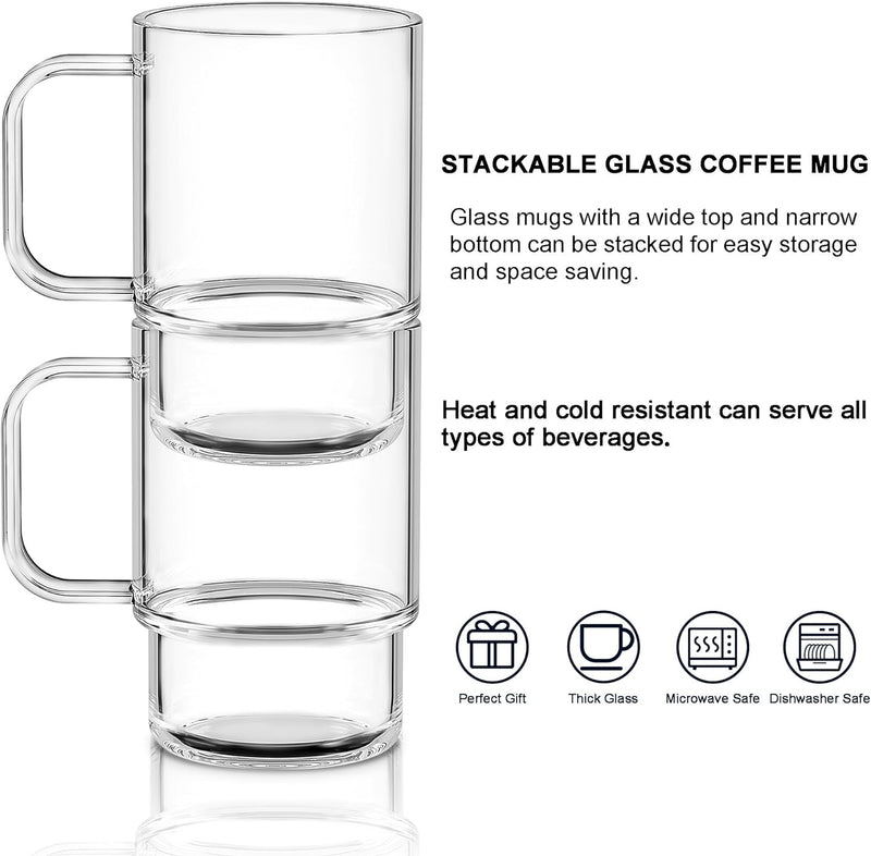 Aquach Glass Mug 18 Ounces 2pcs Stackable Clear Coffee Tea Juice Cup Drinking Glasses