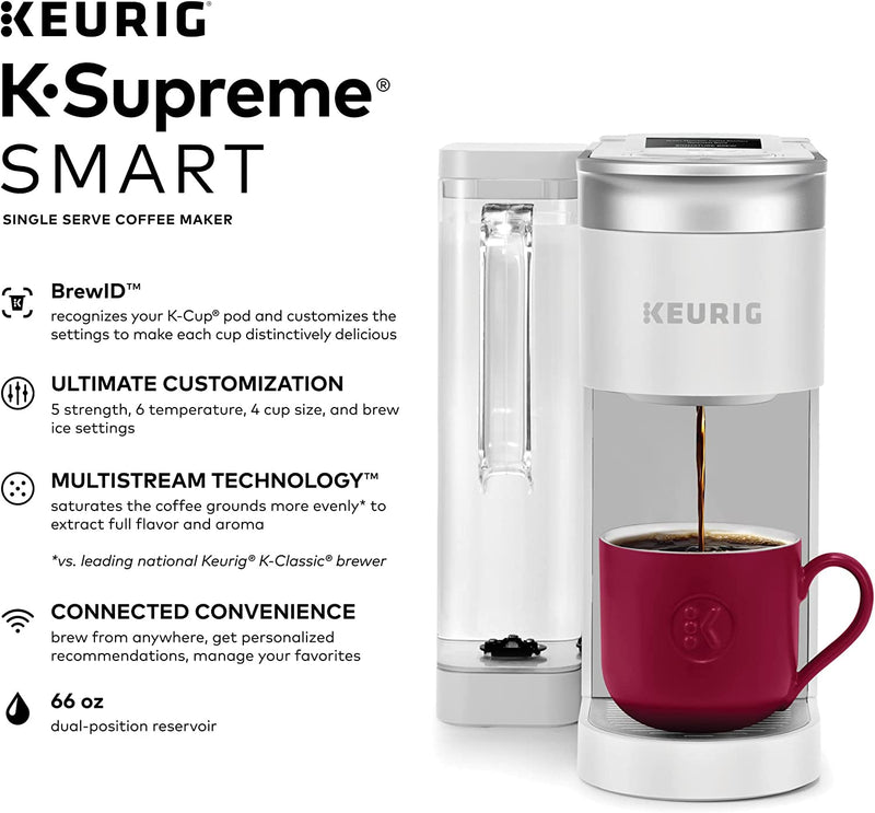 Keurig K-Supreme SMART Coffee Maker, MultiStream Technology, Brews 6-12oz Cup Sizes, White