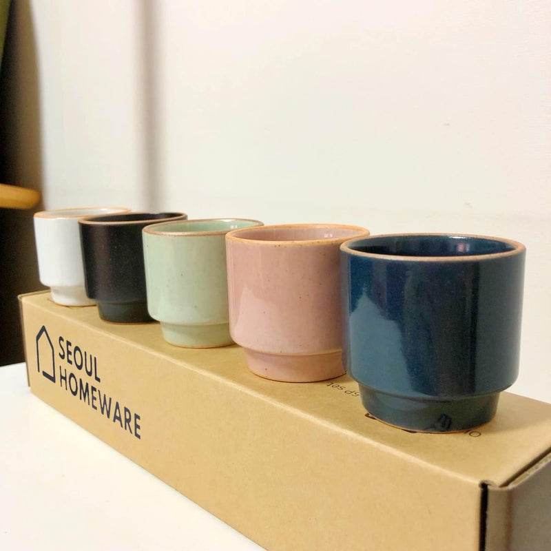 Shot Glass Set for Sake n Soju, 5 Piece Handcrafted Ceramic Pottery Porcelain Sake Cups ,Traditional Korean Hand Painted Cordial Glasses. Ideal for Coffee Espresso, Tea, Parties, Housewarming