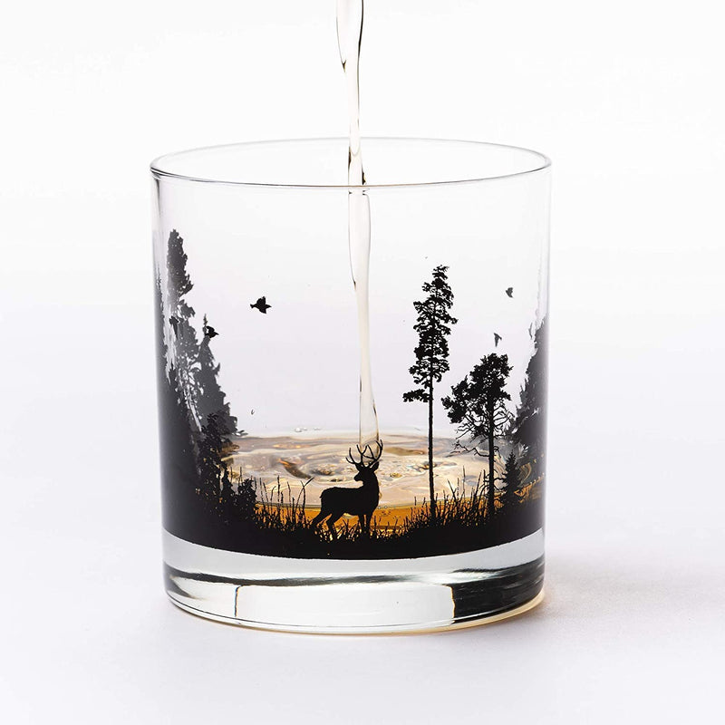 Black Lantern Whiskey Glasses – Handmade Whiskey Glass Set and Bar Glasses – Forest Animals Design (Set of Two 11oz. Glasses) - Small Tumbler Glasses for Cocktails and Everyday Drinking Glasses