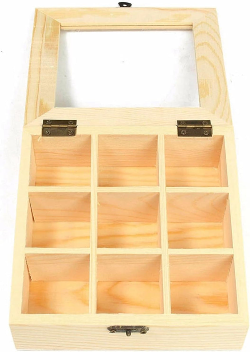 9 Compartments Rustic Tea Storage Box,Wooden Tea Organizer,Tea Bag Organizer Wooden Storage Box, Creamers, Sugar, Coffee Pods, Instant Coffee Packets