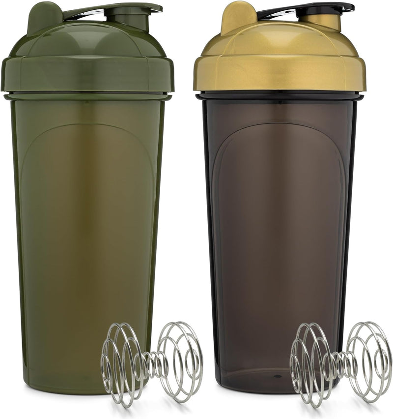 GOMOYO [4 Pack] 28 oz Shaker Bottle 4-Pack with Mixing Agitators for Protein Mixes Pack is BPA Free and Dishwasher Safe (White, Black/Gold, Moss, Navy)