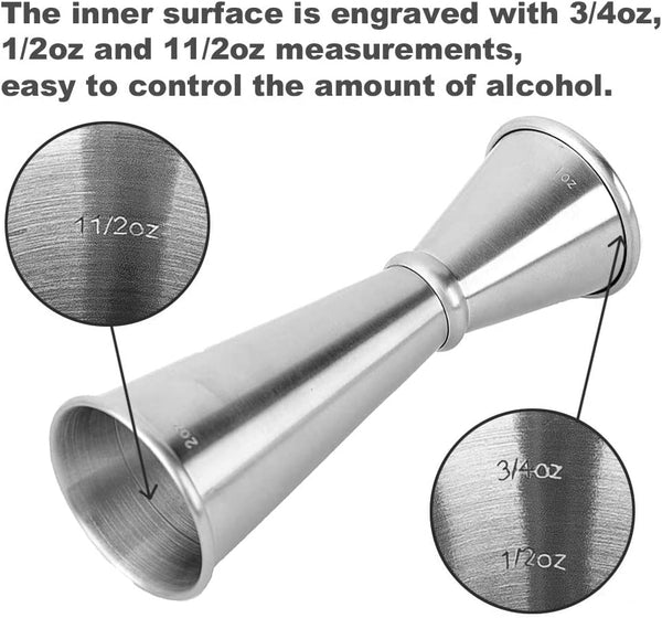 Cocktail Jigger for Bartending - Japanese Double Sided Jigger with Measurements Inside, 2 oz 1 oz Stainless Steel Measuring Jigger