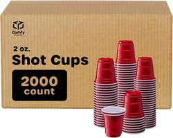 Comfy Package [100 Count] 2 oz. Mini Plastic Shot Glasses - Red Disposable Jello Shot Cups