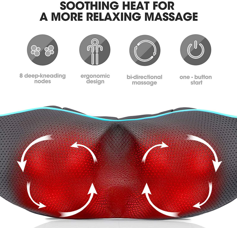 Massager with Heat - Deep Tissue Kneading Electric Back Massage for Neck, Back, Shoulder, Waist, Foot - Shiatsu Full Body Massage, Relax Gift for Her/Him/Friend/Dad/Mom