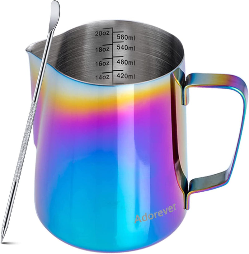 Milk Frothing Pitcher 350ml/600ml/900ml/1500ml (12oz/20oz/32oz/50oz) Steaming Pitchers Stainless Steel Milk/Coffee/Cappuccino/Latte Art Barista Steam Pitchers Milk Jug Cup with Art Pen,12oz