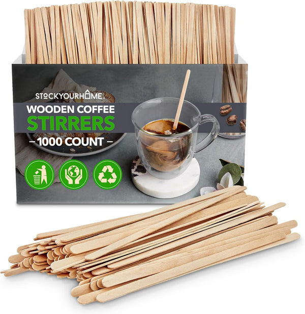 1000 Count Wooden Coffee Stir Sticks, Bulk Wood Stirrers for Coffee and Tea, Disposable Drink Stirrers for Hot Drinks, 5.5 Inch Wooden Coffee Stirrers for Home, No Plastic Stir Sticks, Stock Your Home