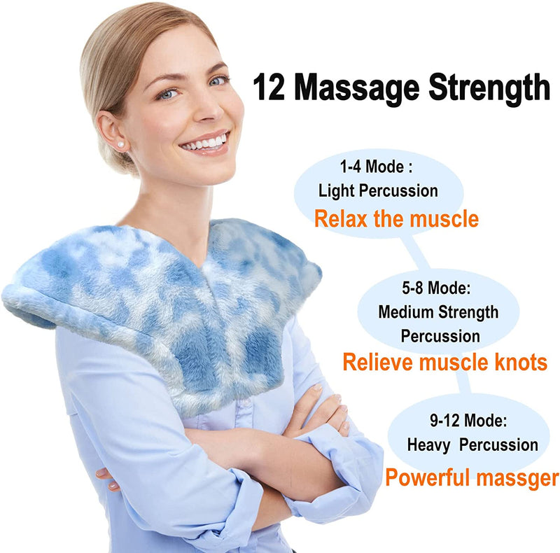 Heating Pad with Massager for Upper Back and Shoulder,Large Massage Heated Wrap for Back Pain Relief,12 Percussion Massage Mode, 3 in 1 Weighted Massage Electric Heated Pad