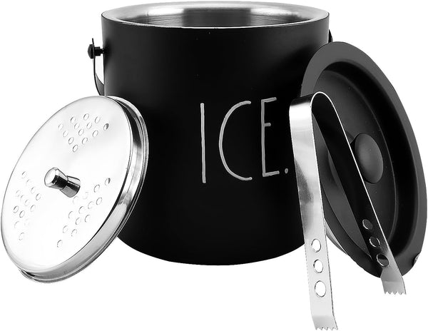 Rae Dunn Ice Bucket with Scoop - Stainless Steel Bucket with Handle, Lid and Tongs with a Water Filter - 3 Qt. Storage Bin for Ice Cubes for Bars, Parties, Backyard Barbeques, Picnics, and Camping