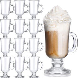 12 Pieces Irish Coffee Mug Iced Coffee Glass with Handle 8.5 oz Clear Glass Mugs Cappuccino Latte Cup Durable Glassware Mugs for Tea Espresso Ice Cream Hot Chocolate