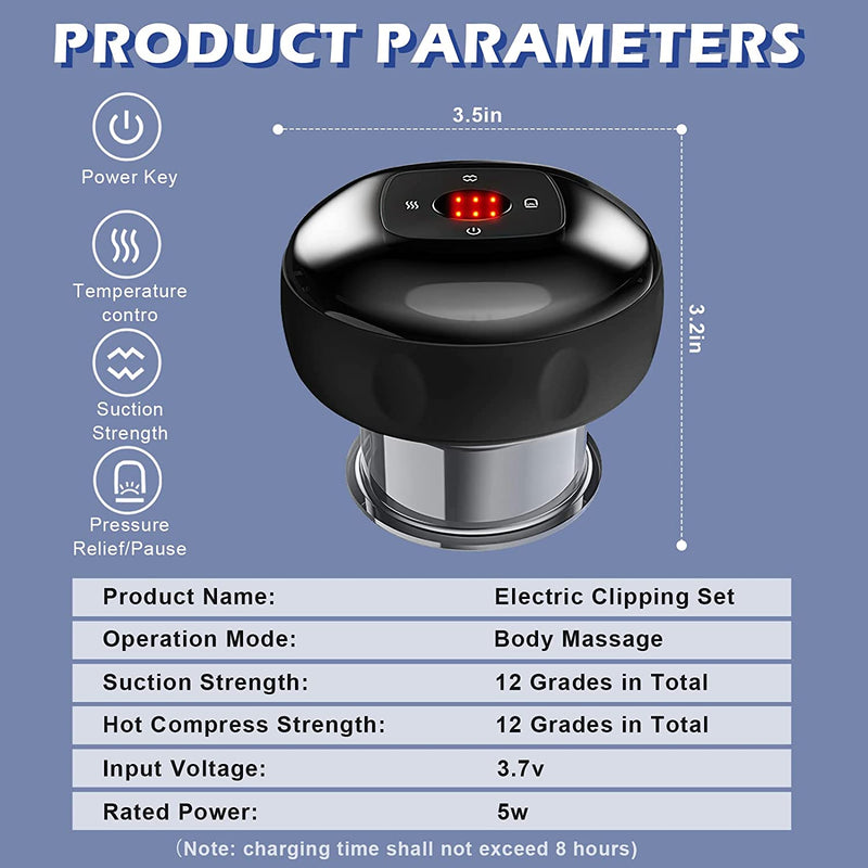 Augot Electric Cupping Set, Smart Red Light Electric Cupping Therapy Machine with 12 Massage and 12 Heating Modes Cupping Machine Back and Neck Electric Scraping Electric Cupping Massager（Black）