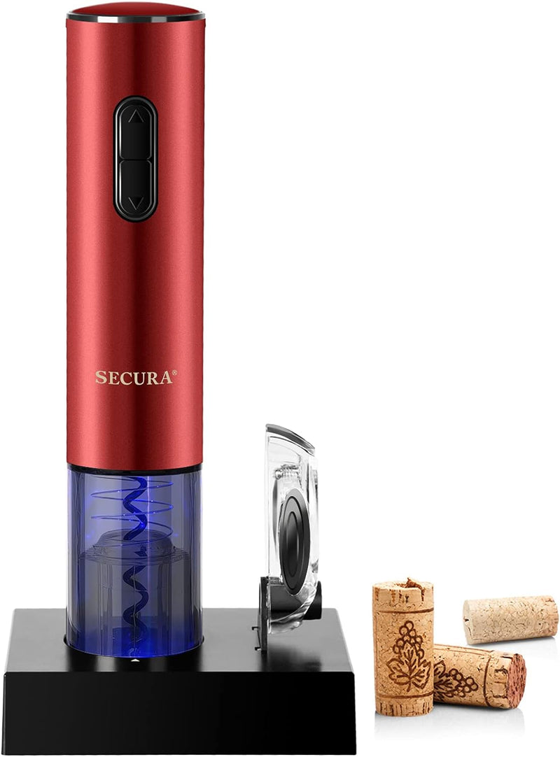 Secura Electric Wine Opener, Automatic Electric Wine Bottle Corkscrew Opener with Foil Cutter, Rechargeable (Black)