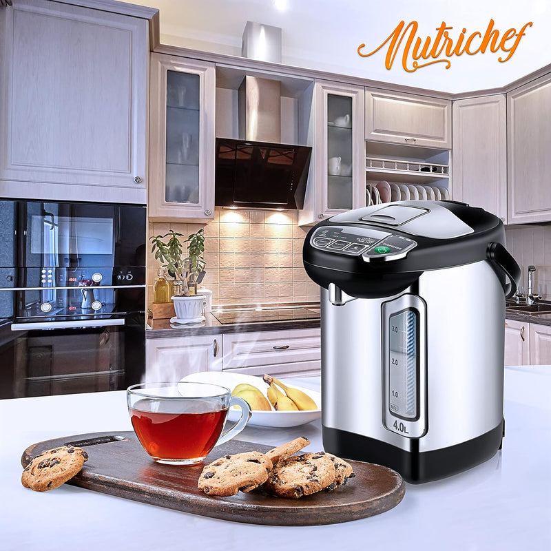 NutriChef Electric Water Boiler and Warmer - 4L/4.23 Qt Stainless Steel Hot Water Dispenser w/ Rotating Base, Keep Warm Temperature Set, Auto Shut Off, Safety Lock, Instant Heating for Coffee & Tea