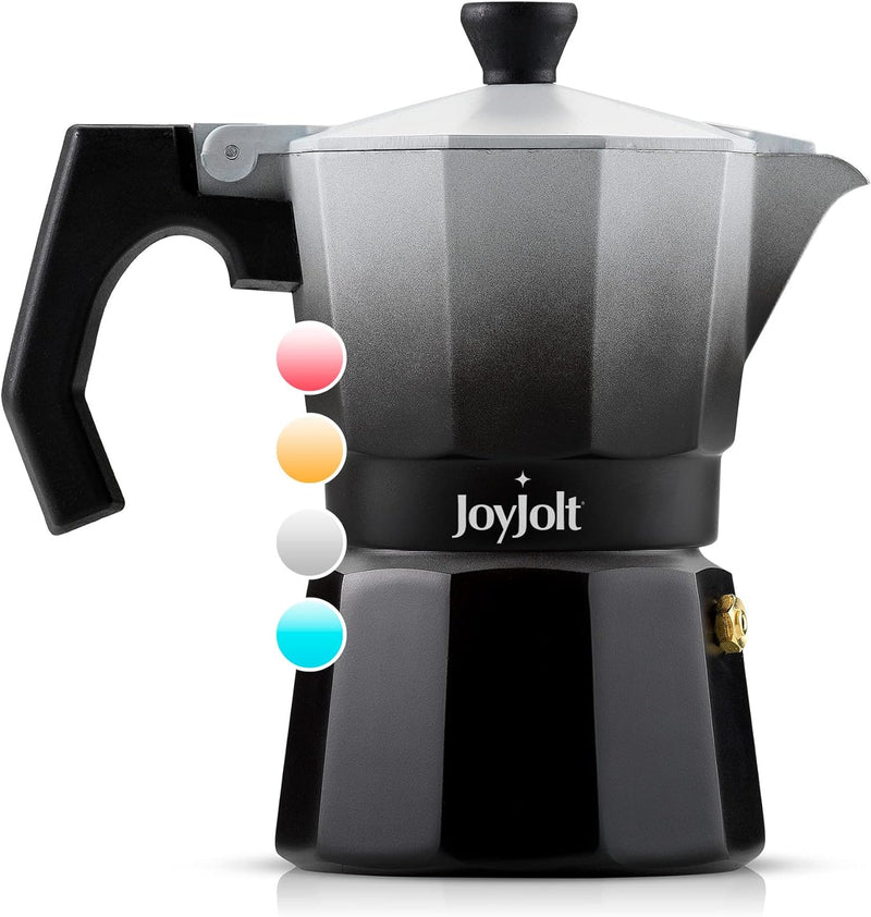 JoyJolt Italian Moka Pot 3 Cup Stovetop Espresso Maker. Aluminum Coffee Percolator Coffee Pot With Heat Resistant Handles! Portable Espresso Maker Camping Coffee Pot, Stove Top Cafetera