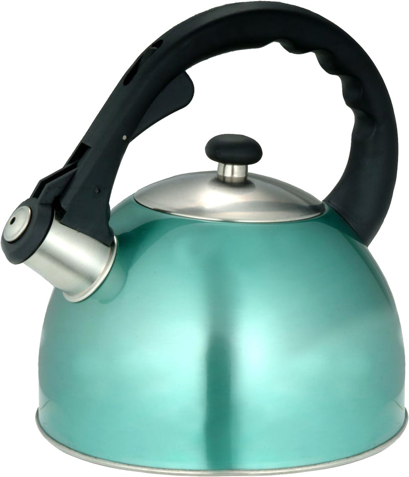 Creative Home Satin Splendor 2.8 Quart Stainless Steel Whistling Tea Kettle with Aluminum Capsulated Bottom for Even Heat Distribution, Brushed Finish