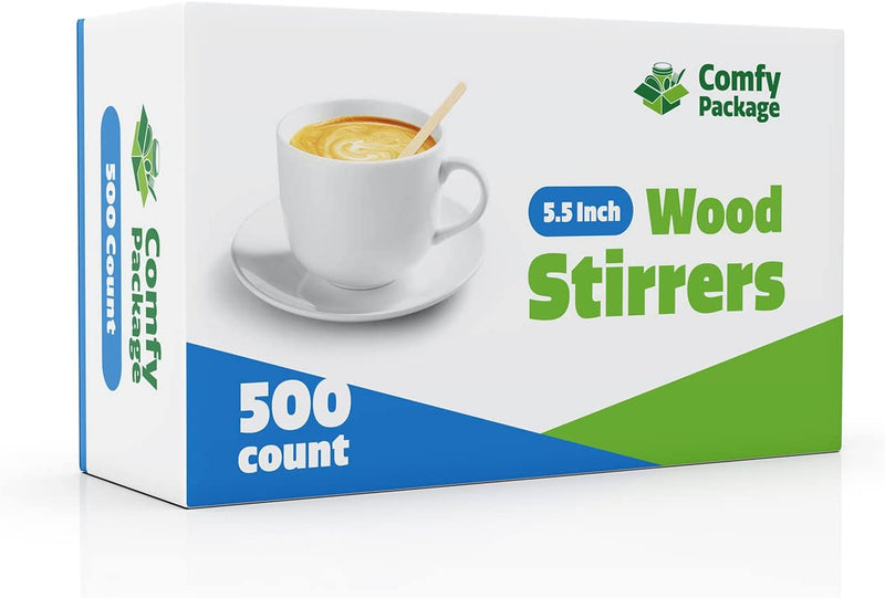 [500 Count] 5.5 Inch Wooden Coffee Stirrers - Wood Stir Sticks