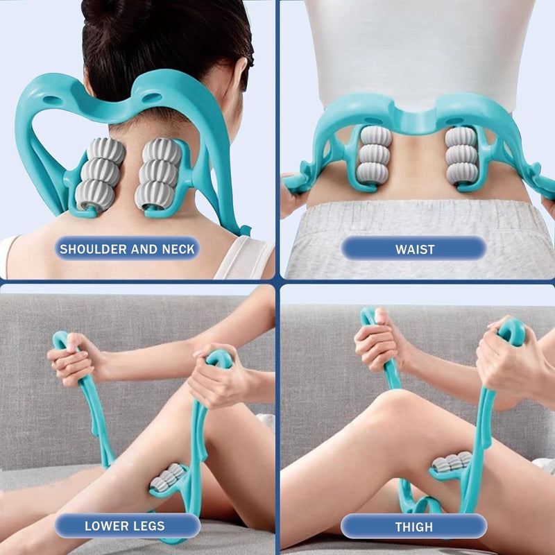 WTSTRIPS Neck Massager Roller, Handheld Massager with Upgrade 6 Balls Massage Point, Shoulder Massager, Neck Pain Relief Massager for Deep Tissue in Neck, Back, Shoulder, Waist, and Legs (Blue)