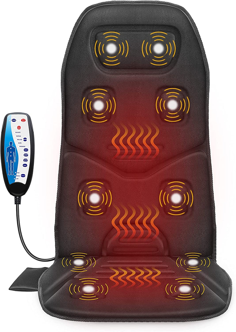 COMFIER Back Massager with Heat, 10 Motors Vibration Seat Massager, Chair Massage Pad, Heated Chair Pad, Chair Warmer,Gifts for Elderly, Mom, Dad (Gray)