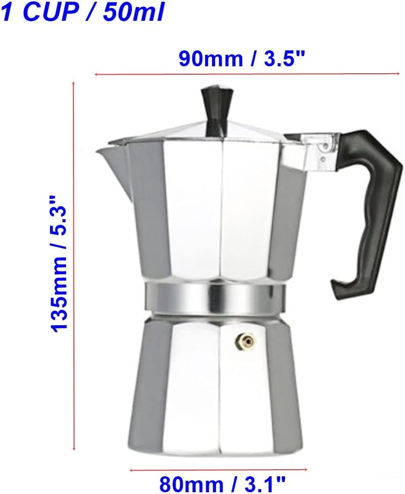 Baukon Aluminum Italian Espresso Coffee Stovetop Maker Pot Percolator (1 Cup / 50 ml)