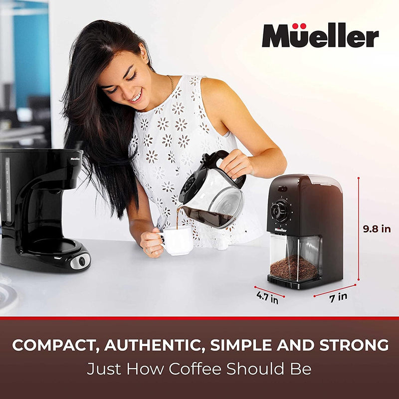 Mueller SuperGrind Burr Coffee Grinder Electric with Removable Burr Grinder Part - 12 Cups of Coffee, 17 Grind Settings with 5,8oz/164g Coffee Bean Hopper Capacity, Matte Black