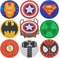 Diamond Painting Coasters Tea Coasters Coffee Mats 8-Pack with Stands Marvel Super Heroes Theme Washable Mugs Tea Cups Coffee Cups Water Cups for Adults and Kids（017）