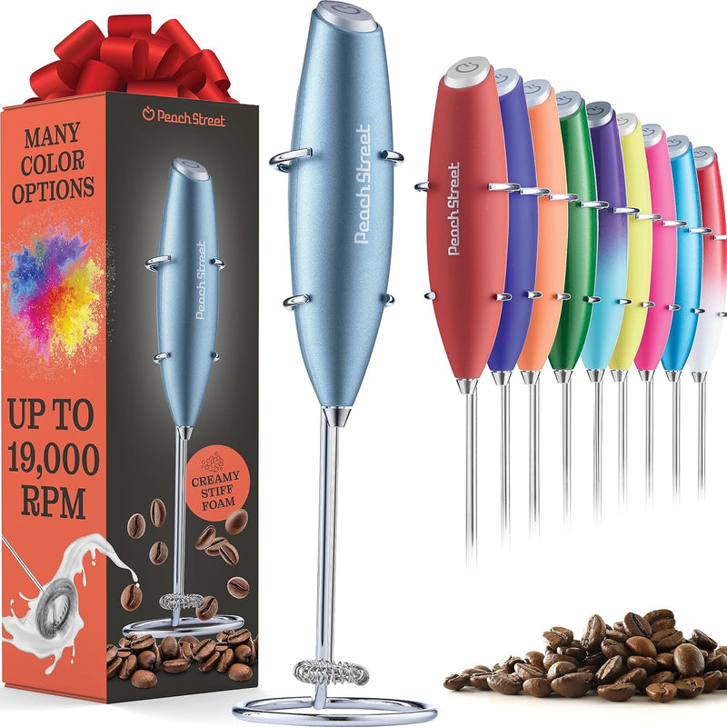 Powerful Handheld Milk Frother, Mini Milk Frother, Battery Operated Stainless Steel Drink Mixer - Milk Frother Stand for Milk Coffee, Lattes, Cappuccino, Frappe, Matcha, Hot Chocolate. Great Gift