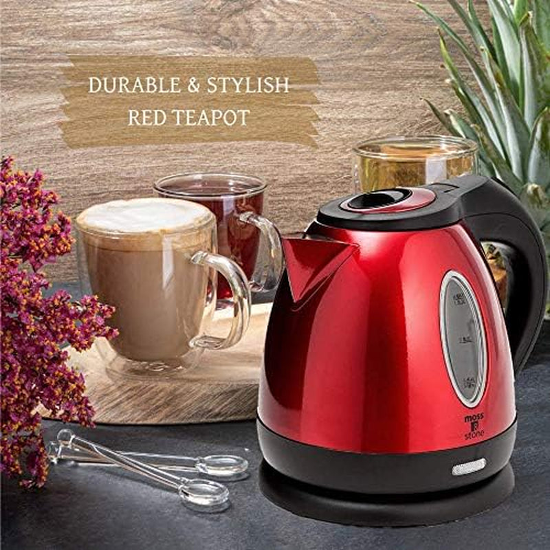 Moss & Stone Stainless Steel Electric Kettle Red Color, Cordless Pot 1.2L Portable Electric Hot Water Kettle, 1500W Strong Fast Boiling Pot, Electric Tea Kettle With Boil Dry Protection Red Kettle