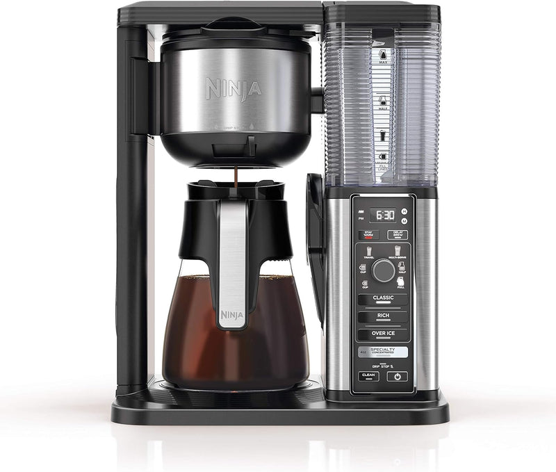 Ninja Specialty Fold-Away Frother (CM401) Coffee Maker, Single Serve to 10 Cup (50 oz.), Glass Carafe (Renewed)