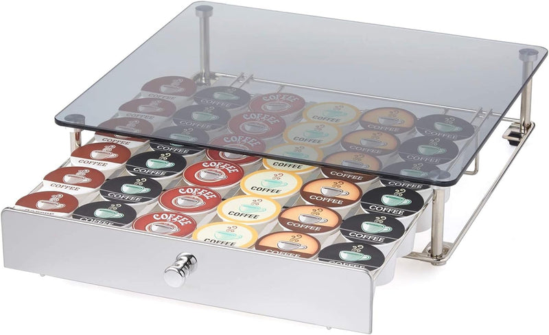 Nifty Coffee Pod Mini Drawer – Black Finish, Compatible with K-Cups, 24 Pod Pack Holder, Non-Rolling, Under Coffee Pot Storage, Sliding Drawer, Home Kitchen Counter Organizer