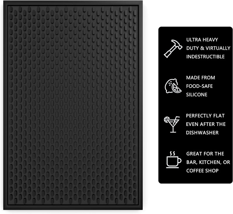 AXIESO Silicone Bar Mat - 1/2 Inch Thick Heat-Resistant and Food Safe Drip Mat - Spill Mats for Counter Top for Kitchen, Coffee Bar, Restaurant - Drying Mat for Glasses - 18 x 12 Inches