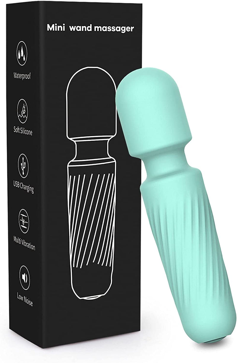 Keenigh Mini Personal Massager for Women - Cordless Wand Massager - Rechargeable 10 Patterns - Handheld Waterproof Portable Massager for Back Shoulder Neck Body Relief and Muscle Tension - Green